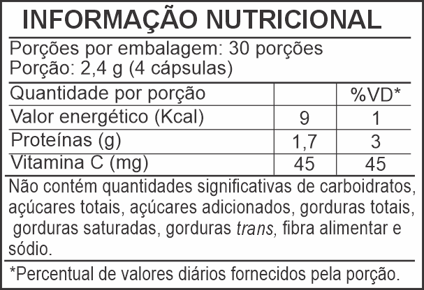 Informação Nutricional - ESPIRULINA E VITAMINA C
